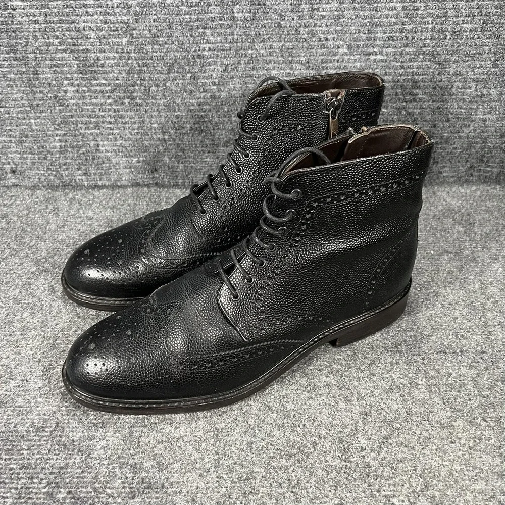 Massimo Dutti Boots Mens Size 44 Black Leather‎ Brogue Zip Combat 7006/322/800